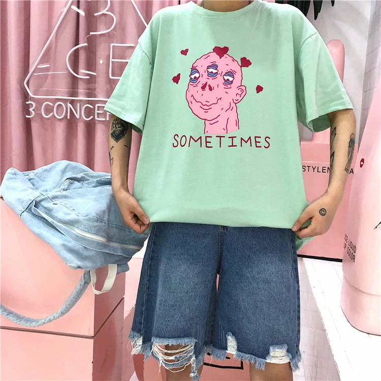 Unzzy Harajuku Three-eyed Monster Couple Tshirt KF24004 1 Unzzy Harajuku Three-eyed Monster Couple Tshirt KF24004