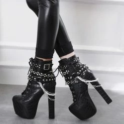 Unzzy Punk Black High Heels KF90807 10 Unzzy Punk Black High Heels KF90807