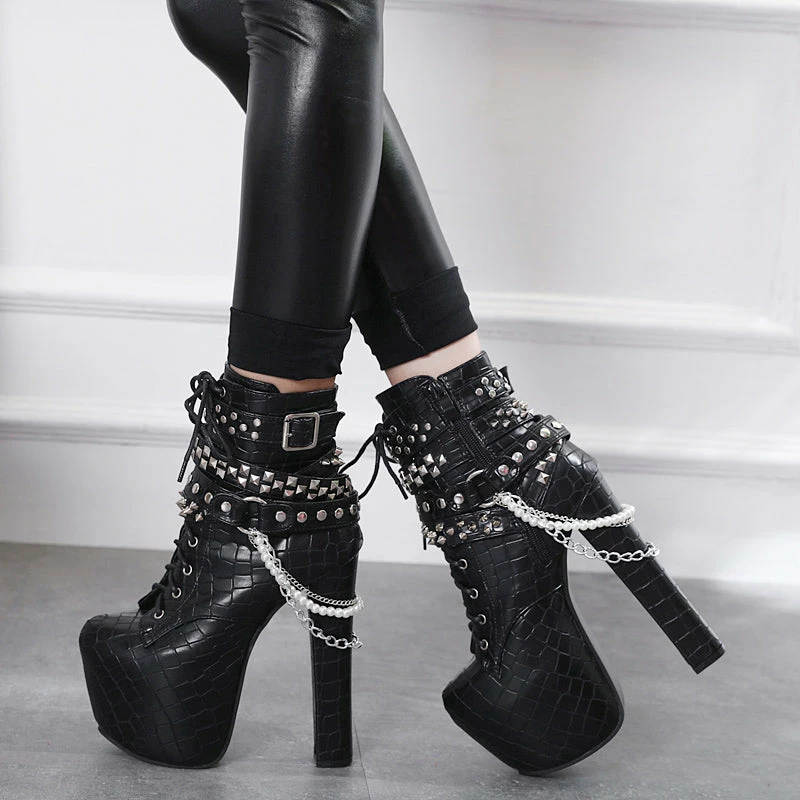 Unzzy Punk Black High Heels KF90807 4 Unzzy Punk Black High Heels KF90807