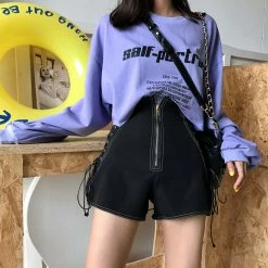 Unzzy Black High Waist Shorts KF2355 9 Unzzy Black High Waist Shorts KF2355