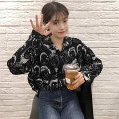 Unzzy Tops Vintage Comic Full Print Shirt KF2205