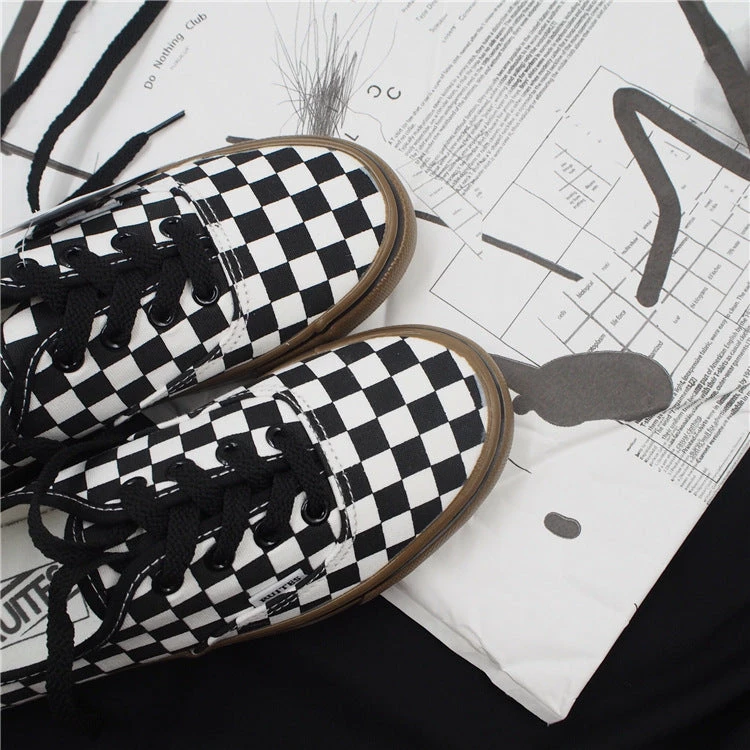 Unzzy Black And White Plaid Canvas Shoes KF90553 HOT SALE 2 Unzzy Black And White Plaid Canvas Shoes KF90553 HOT SALE