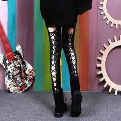 Unzzy HOT SALE Punk Strap Leather Pants KF9312