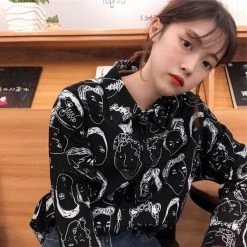 Unzzy Tops Vintage Comic Full Print Shirt KF2205