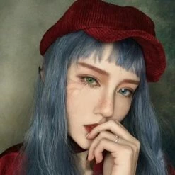 Unzzy HOT SALE BLUE GRAY LONG STRAIGHT FLUFFY WIG KF40472