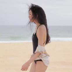 Unzzy HOT SALE Black One-Piece Backless Swimsuit KF82653