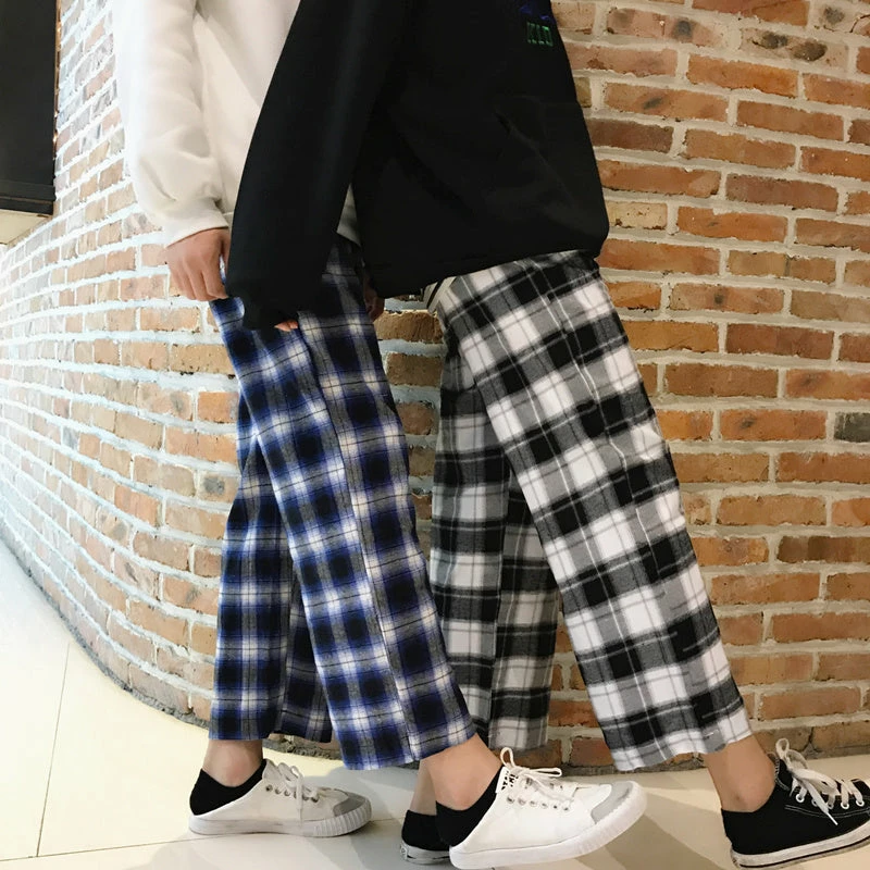 Unzzy Korean Lattice Wide Leg Pants KF50114 9 Unzzy Korean Lattice Wide Leg Pants KF50114