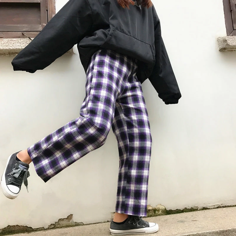 Unzzy Korean Lattice Wide Leg Pants KF50114 12 Unzzy Korean Lattice Wide Leg Pants KF50114