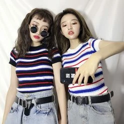 Unzzy HOT SALE Striped Knit T-Shirt KF30292