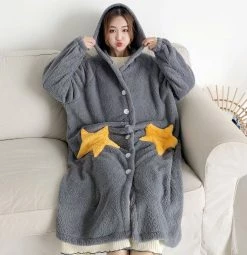 Unzzy Plush Stars Long Coat KF90034 9 Unzzy Plush Stars Long Coat KF90034