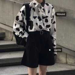Unzzy Cow Print Shirt + Black Shorts KF30372