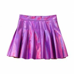 Unzzy Harajuku Laser PU High Waist Pleated Skirt KF20055