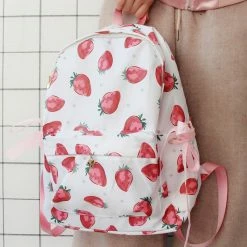 Unzzy White Strawberry Bow Backpack KF50061 HOT SALE 9 Unzzy White Strawberry Bow Backpack KF50061 HOT SALE