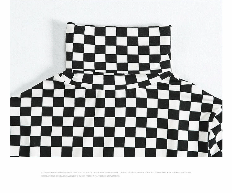 Unzzy High Collar Plaid Long-sleeved T-shirt KF20067 14 Unzzy High Collar Plaid Long-sleeved T-shirt KF20067