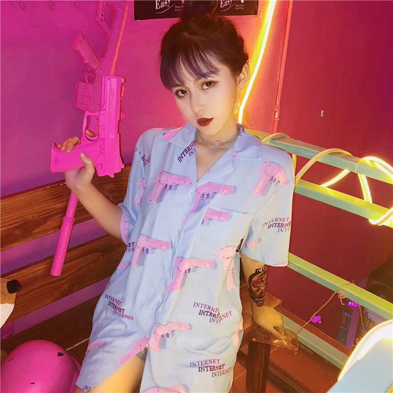 Unzzy Harajuku David Pistol T-Shirt KF30387 9 Unzzy Harajuku David Pistol T-Shirt KF30387