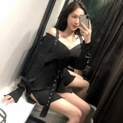 Unzzy Korean Fashion Shirt Skirt Dress KF2361 HOT SALE