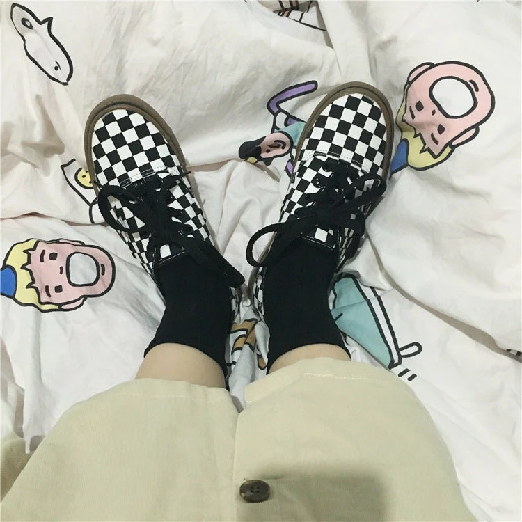 Unzzy Black And White Plaid Canvas Shoes KF90553 HOT SALE 1 Unzzy Black And White Plaid Canvas Shoes KF90553 HOT SALE