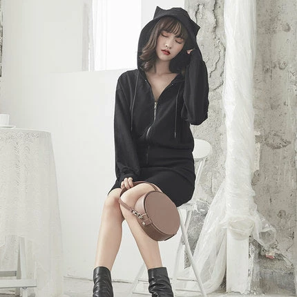 Unzzy Cat Hooded Sweater Dress KF24026 2 Unzzy Cat Hooded Sweater Dress KF24026