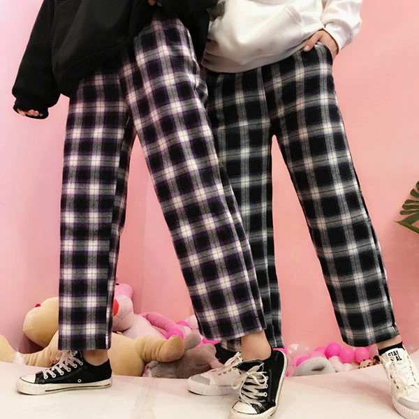 Unzzy Korean Lattice Wide Leg Pants KF50114 7 Unzzy Korean Lattice Wide Leg Pants KF50114