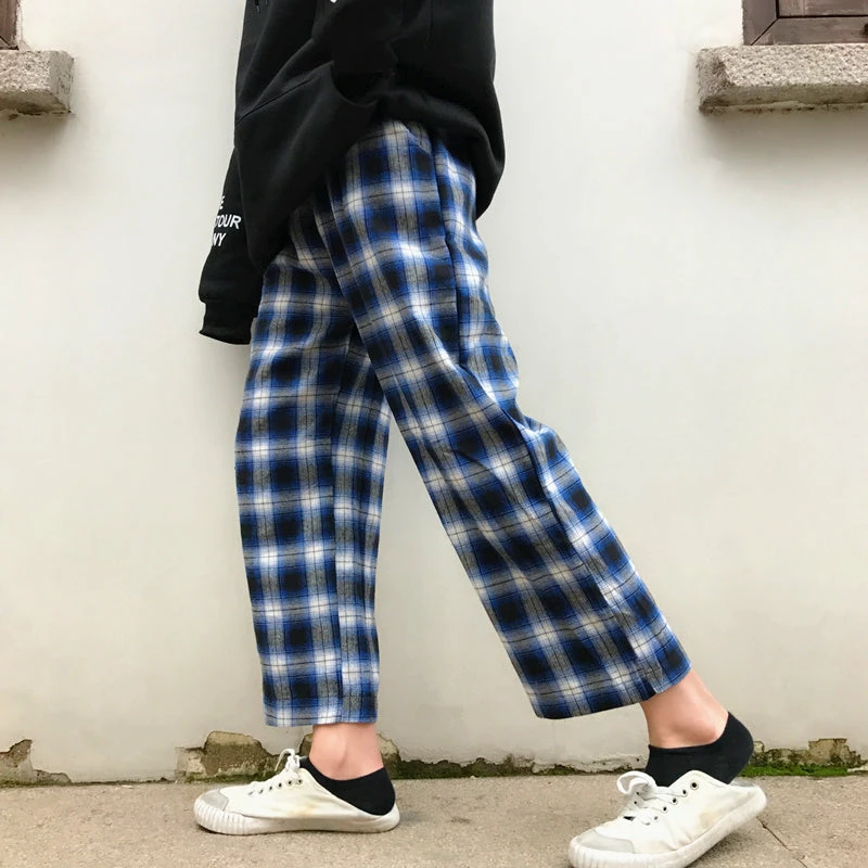 Unzzy Korean Lattice Wide Leg Pants KF50114 11 Unzzy Korean Lattice Wide Leg Pants KF50114