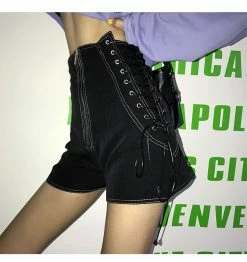 Unzzy Black High Waist Shorts KF2355 11 Unzzy Black High Waist Shorts KF2355