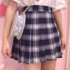 Unzzy Blue Plaid Pleated Skirt KF90508