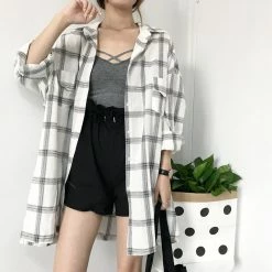 Unzzy Korean Plaid Shirt Coat KF2240