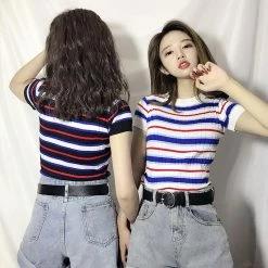 Unzzy HOT SALE Striped Knit T-Shirt KF30292