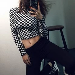 Unzzy High Collar Plaid Long-sleeved T-shirt KF20067 23 Unzzy High Collar Plaid Long-sleeved T-shirt KF20067