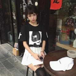 Unzzy Harajuku Vintage Print Short Sleeve KF50043 HOT SALE