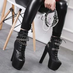 Unzzy Punk Black High Heels KF90807 11 Unzzy Punk Black High Heels KF90807