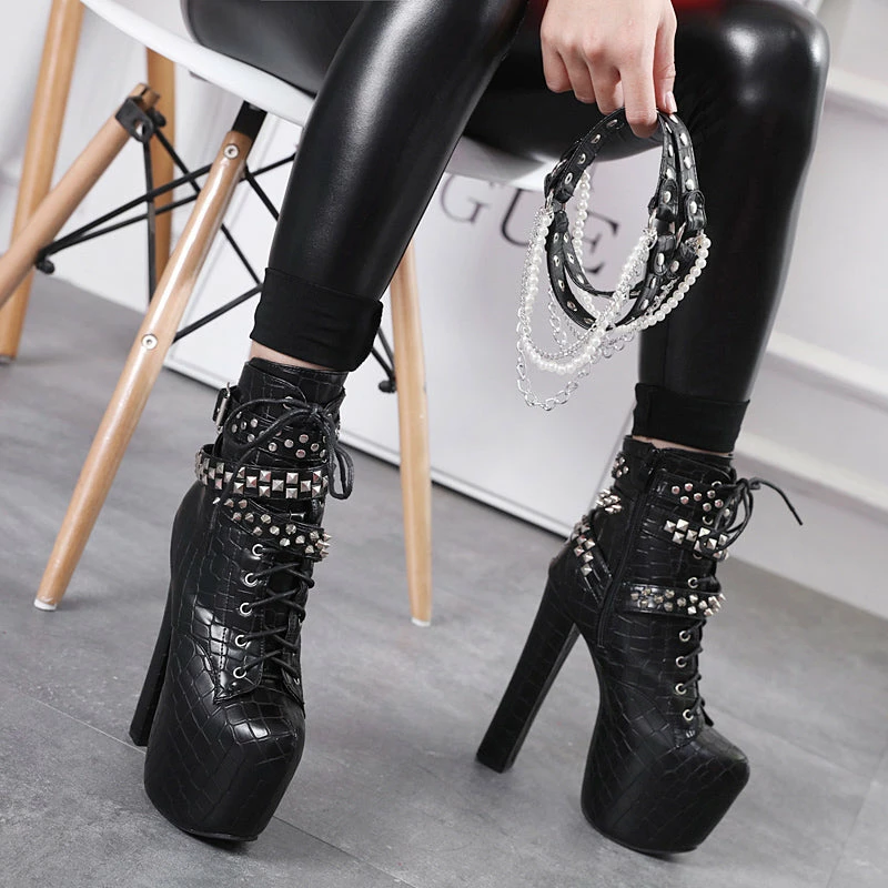 Unzzy Punk Black High Heels KF90807 5 Unzzy Punk Black High Heels KF90807