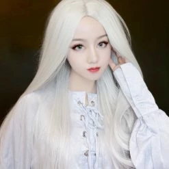 Unzzy White Long Straight Wig KF90502
