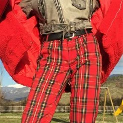 Unzzy HOT SALE Red Plaid Pants KF9515