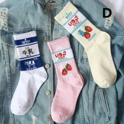 Unzzy Milk Strawberry Socks (Three Pairs)KF81277 HOT SALE 11 Unzzy Milk Strawberry Socks (Three Pairs)KF81277 HOT SALE