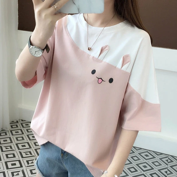 Unzzy HOT SALE Cute Rabbit Loose T-shirt KF50142 1 Unzzy HOT SALE Cute Rabbit Loose T-shirt KF50142