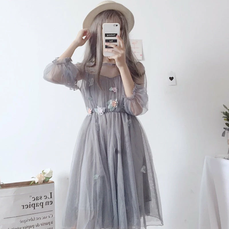 Unzzy HOT SALE Flower Mesh Dress KF9404 3 Unzzy HOT SALE Flower Mesh Dress KF9404