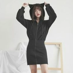 Unzzy Cat Hooded Sweater Dress KF24026