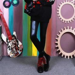 Unzzy HOT SALE Punk Strap Leather Pants KF9312