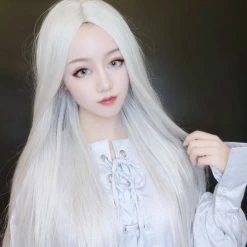 Unzzy White Long Straight Wig KF90502