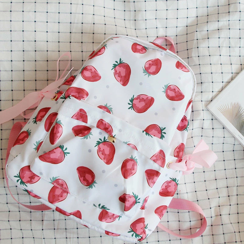 Unzzy White Strawberry Bow Backpack KF50061 HOT SALE 1 Unzzy White Strawberry Bow Backpack KF50061 HOT SALE