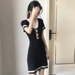 Unzzy V-neck Short-sleeved Knit Dress KF2356 HOT SALE