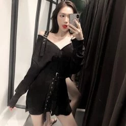 Unzzy Korean Fashion Shirt Skirt Dress KF2361 HOT SALE