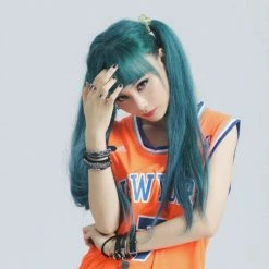 Unzzy HOT SALE Blue Green Long Straight Wig KF81919