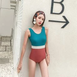 Unzzy Colorblock Siamese Swimsuit KF50024