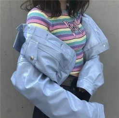 Unzzy HOT SALE Rainbow Short Knit T-shirt KF50148