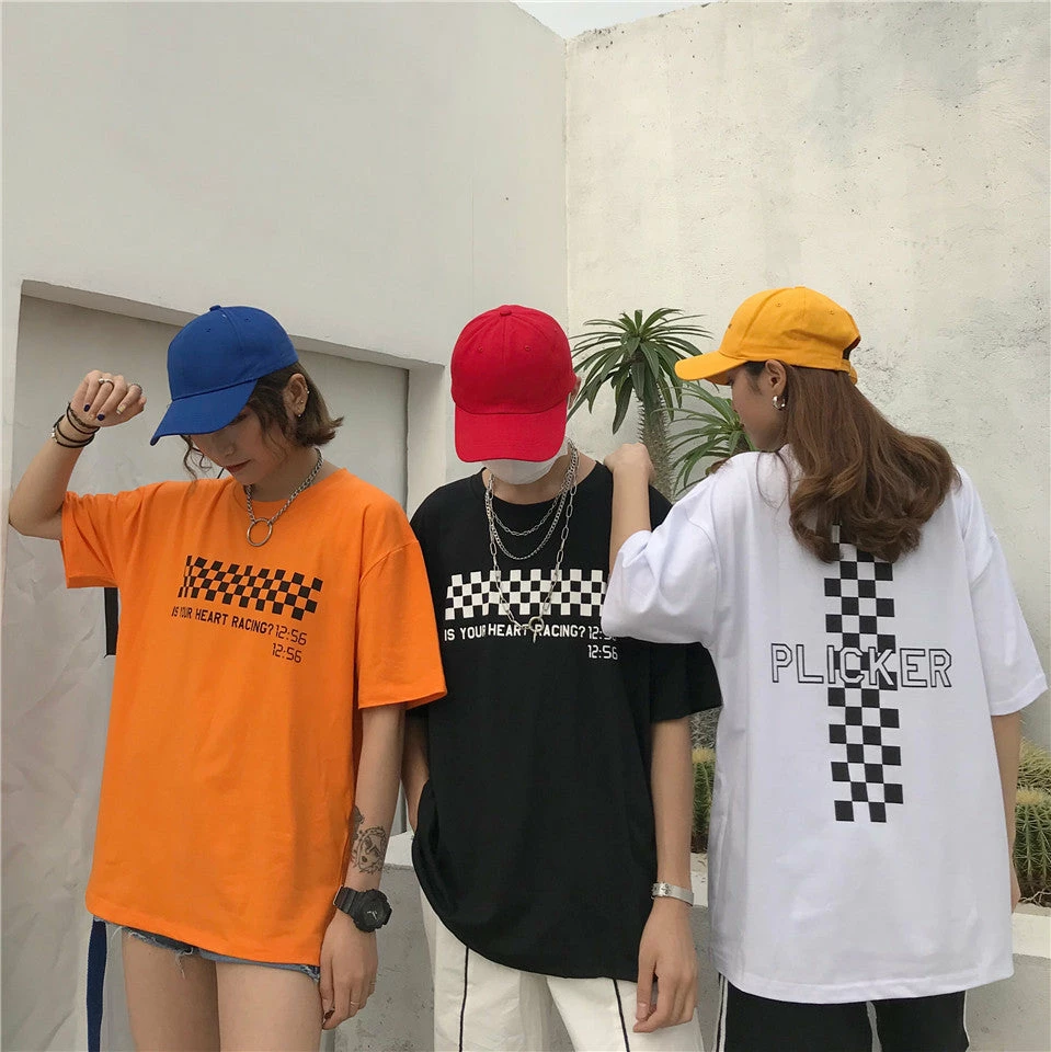 Unzzy Harajuku Couple Black And White Plaid T-Shirt KF30363 4 Unzzy Harajuku Couple Black And White Plaid T-Shirt KF30363