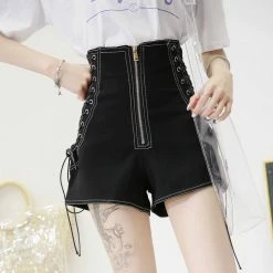 Unzzy Black High Waist Shorts KF2355