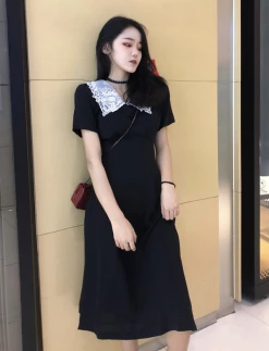 Unzzy Black Retro Skirt KF2350