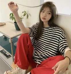 Unzzy Vintage Striped Short Sleeves KF30270 HOT SALE